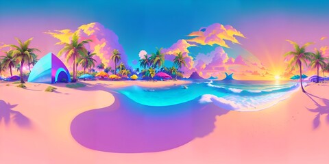 Fototapeta na wymiar Photo of a serene tropical beach with swaying palm trees