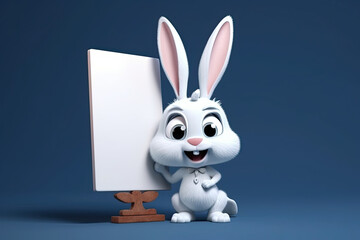 Fototapeta na wymiar cute cartoon character of rabbit holding a blank sign, generative AI