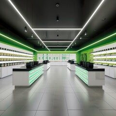 Green dispensary showroom - obrazy, fototapety, plakaty