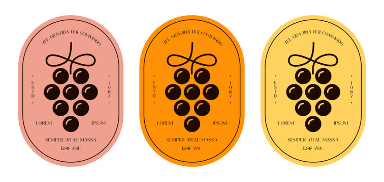 Vine label bottle grape flat style isolated on white background vector 10 eps