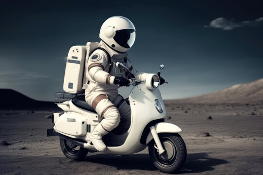 Astronaut f&auml;hrt mit einem Motorroller - Generative AI