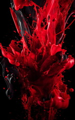 Red ink and black color creating abstract explosion. Smooth texture, fast motion and splash. Creative & colourful studio isolation. Generative AI