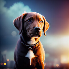 portrait of a dog, photo of dog blurred colorful background, IA generation