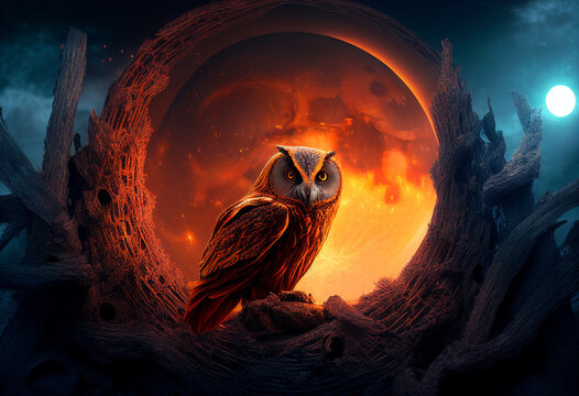Eule im Blutmond