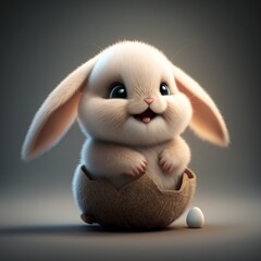 Fototapeta premium 3D baby rabbit easter bunny with egg, AI generated