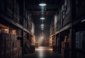 Naklejka na ściany i meble high warehouse - indoor LED lighting. Generative AI