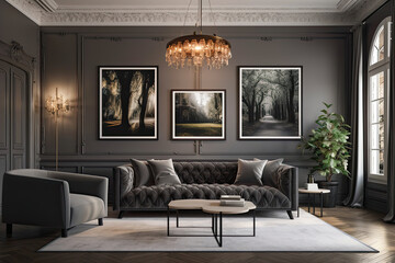 Zoom Virtual Background of Contemporary Living Room - Generative AI

 - obrazy, fototapety, plakaty