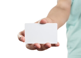 Hand holding a blank card or a ticket/flyer, cut out