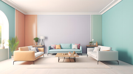 Fototapeta na wymiar Modern contemporary living room with pastel colors Generative Art