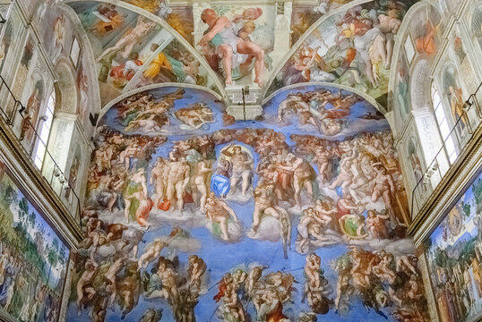 The Last Judgement  by Michelangelo on the wall of the Sistine Chapel on November 20, 2006 in the Vatican Museum, Rome, Italy