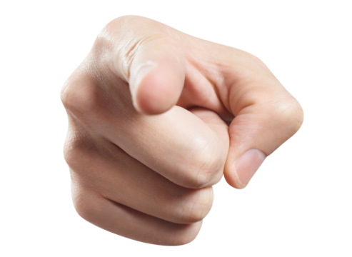 Pointing, touching or pushing hand, cut out