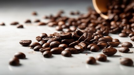 Naklejka premium Scattered coffee beans Generative AI