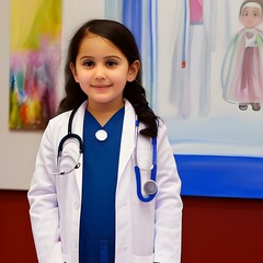 A young girl dressed as a doctor.