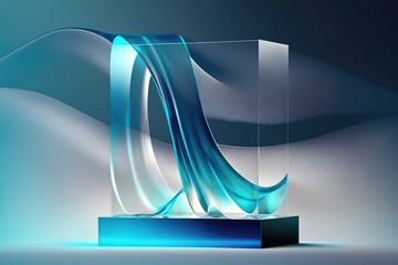 Abstract background, blue wave, empty podium for product display
