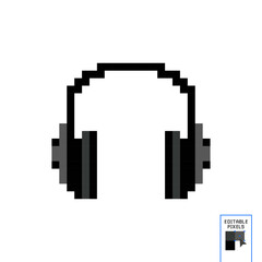 Headphones in 8bit Pixel Art Style. Vector headphones icon in pixel art design isolated on white background
