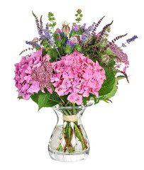 Bunch of flowers with hydrangea and herbs, transparent background