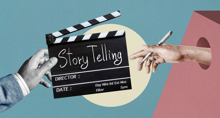 Story telling text title on film slate or movie Clapper board for filmmaker and film industry....
