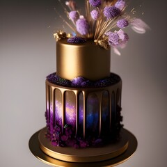 Tasty luxurious decorated golden cake