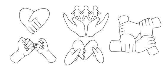 Reconciliation concept. Holding hands and hearts. Reconciliation concept. Line style
