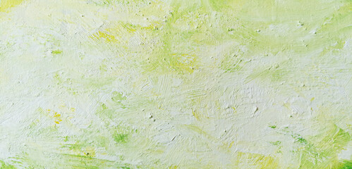 Abstrakcyjne, białe, żółte, zielone tło malowane pędzlem - obrazy, fototapety, plakaty