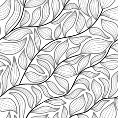 Aesthetic contemporary printable seamless pattern with branches and leaves. Modern floral background for textile, fabric, wallpaper, wrapping, gift wrap, paper, scrapbook and packaging - obrazy, fototapety, plakaty