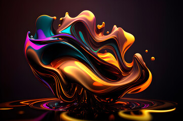 Obraz na płótnie Canvas intricate ornate abstract forms of bright iridescent colors with splashes on a simple background, multi-colored 3d fluids in space, generative ai