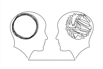 Chaos and order abstract minimalist concept vector illustration. Metaphor of disorganized difficult problem, mess with black single continuous tangle thread in need of unraveling isolated on white