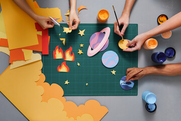 set of planets and space making by paper