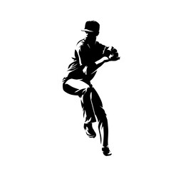 Baseball pitcher throwing logo. Isolated vector silhouette - obrazy, fototapety, plakaty