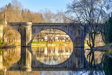 Tamega River and Saint Gonzalo Bridge in Amarante, Portugal. 
