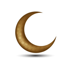 Obraz premium 3d Gold Crescent With Geometric Ornament Pattern Islamic Graphic Element Vector Illustration
