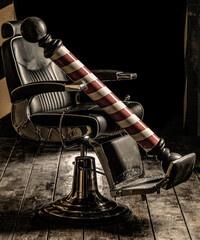 Hairstylist in barbershop interior. Barber shop chair. Barbershop armchair, salon, barber shop for...