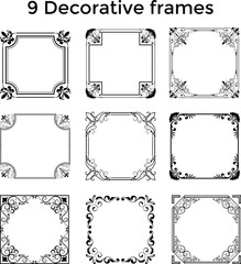 Decorative frames. Ornamental frame, vintage rectangle ornaments and ornate border. Decorative wedding frames, antique museum picture borders or deco devider. 