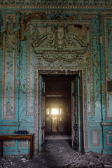 Fototapeta na wymiar Old abandoned forgotten historical mansion. Former Philippov manor, Moscow region