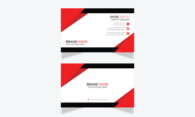 Corporate name card Modern Vector Business Card Double sided  Stationary Design Minimal Black and Red Creative And Minimalist Business Card Horizontal paper Template simple clean layout