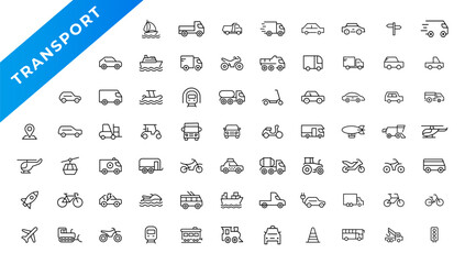 Transport Icon set, vehicle and delivery elements - minimal thin line web icon set. Outline icons collection. Simple vector illustration.