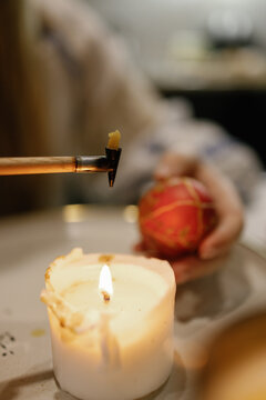 Helping tool. Wax. Candle. Ukrainian tradition. Culture