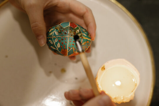 Decorative work. Family tradition. Stylus. Wax. Orthodox