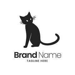 Black cat on a white background Logo Design in modern minimalist illustrations flat icons, vector logo