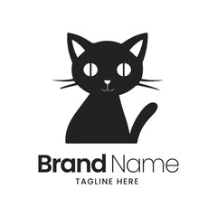 Black cat on a white background Logo Design in modern minimalist illustrations flat icons, vector logo