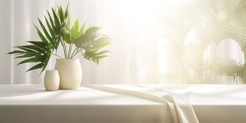 Graceful Touch: Cotton Tablecloth Complementing Interior Design. Ai Generated Art. Wallpaper and Background. Concept Art for Architecture and Interior Design.