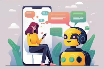 Woman using mobile smart phone chatting with digital chatbot customer service