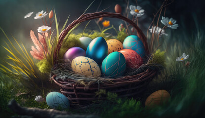 Easter eggs in basket 