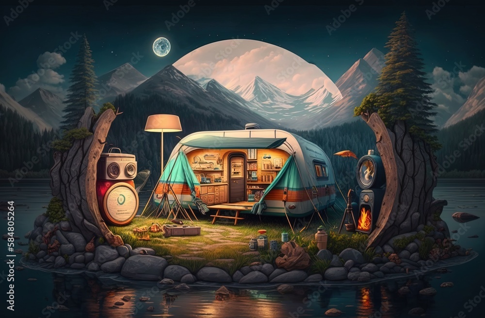 Aufkleber multi-dimensional wonders: expressions of camping through an artistic lens generative ai