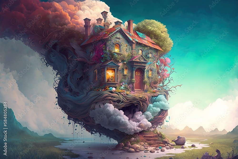Poster multihued dreams: an idyllic journey through the realms of imagination generative ai