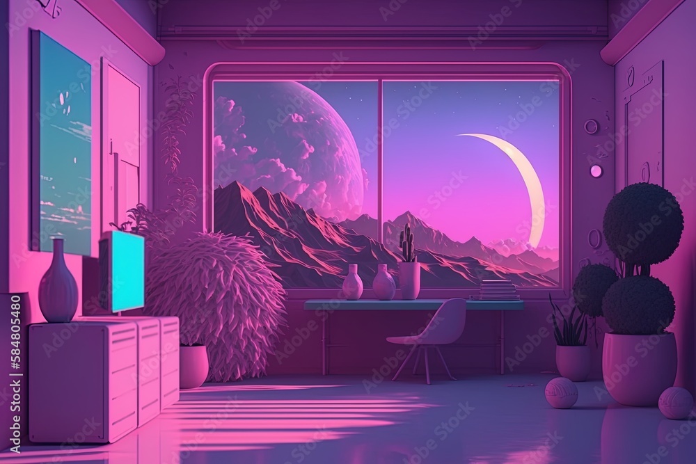Poster out of this world atmosphere - dive into the hazy palette of vaporwave generative ai