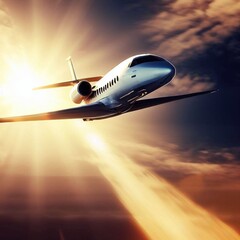 Fototapeta na wymiar Flying business jet flies in the sky