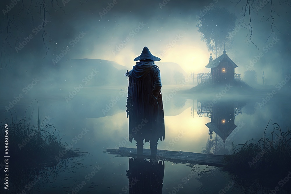 Aufkleber silence in the mists of a magical world generative ai