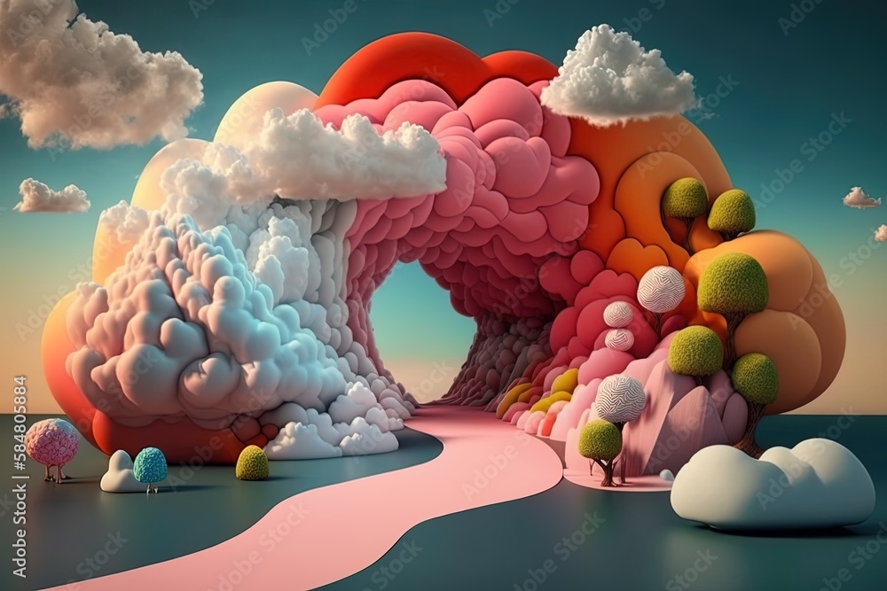 Poster marshmallowy clouds layer a path to heavenly joyful hues generative ai