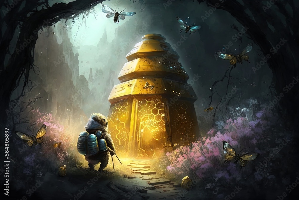 Poster mellifluous journey in the magical abode of bees generative ai